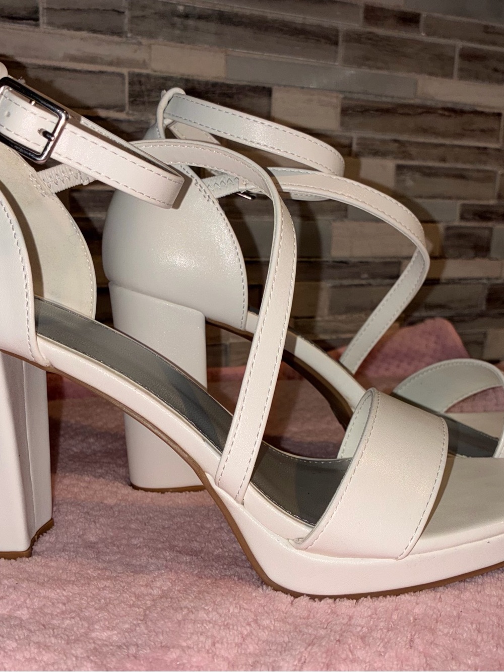 Classic White Strappy Block Heel Sandals